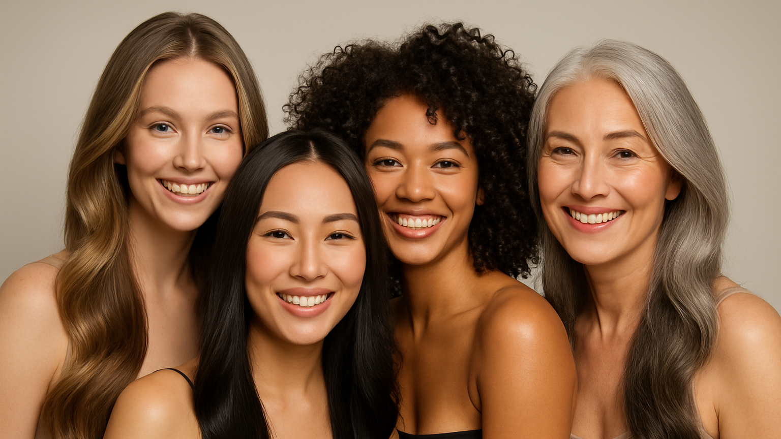 Usar imagen de varias mujeres hermosas con cabello hermoso sonriendo